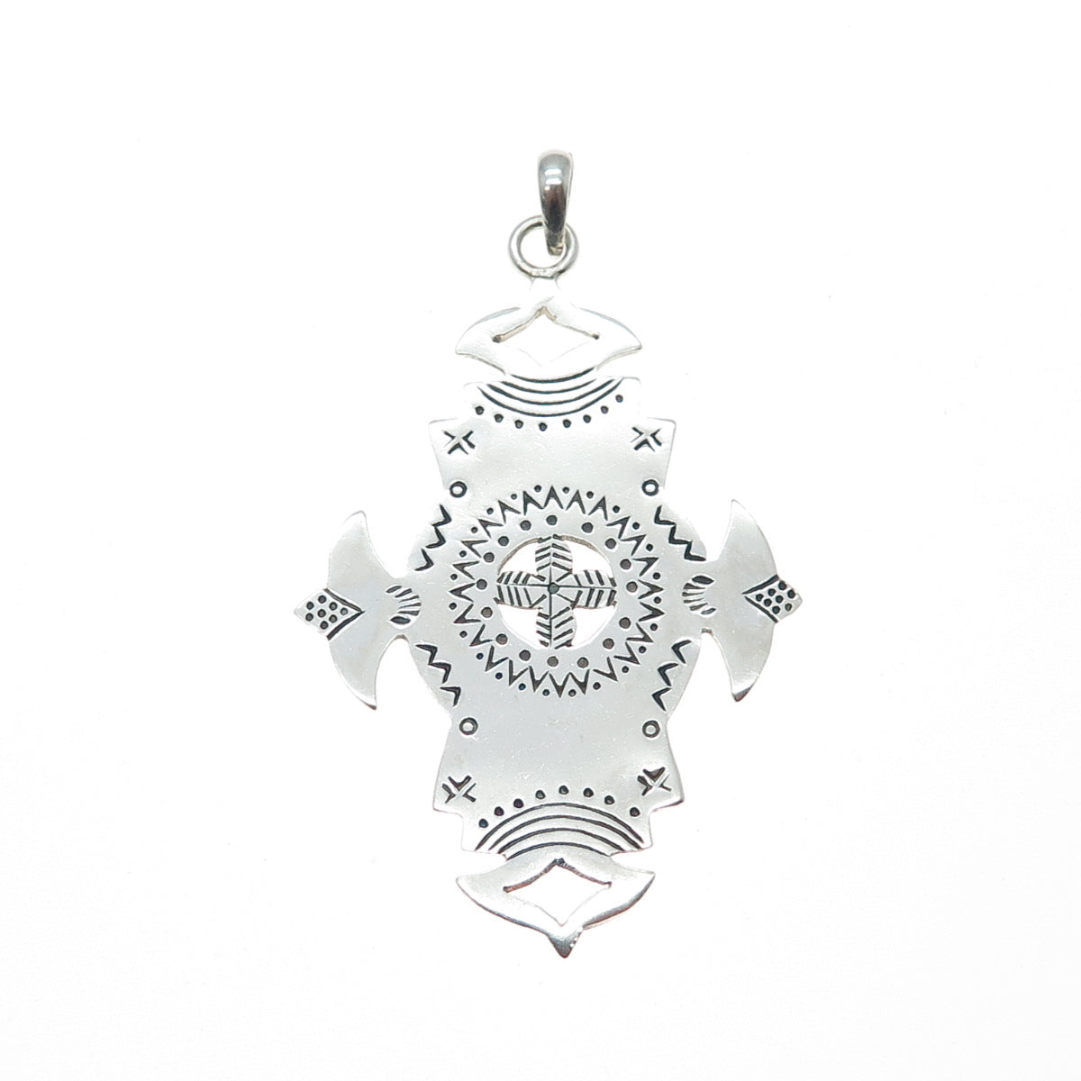 925 Sterling Silver Vintage African Agadez Cross Charm Pendant