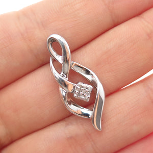 SUN 925 Sterling Silver Real Round-Cut Diamond Twisted Slide Charm Pendant