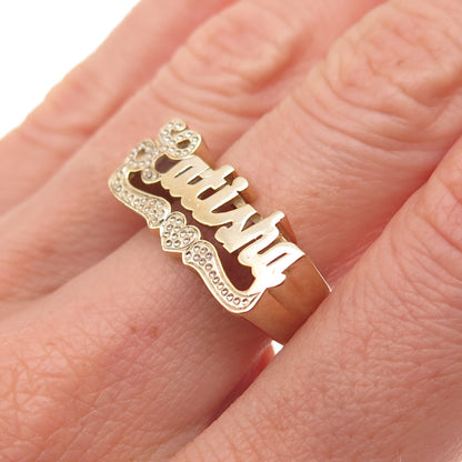 925 Sterling Silver Gold Plated Latisha Name Ring Size 8.5