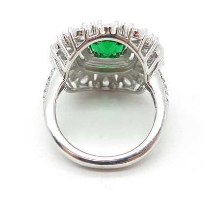 DSMK 925 Sterling Silver Cushion-Cut Nano Emerald & C Z Ring Size 7.25
