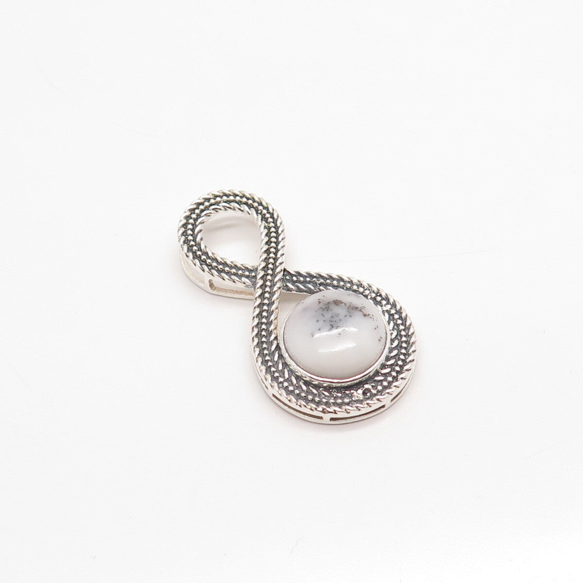 925 Sterling Silver Vintage Real Agate Gem Figure 8 / Infinity Slide Pendant