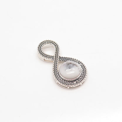 925 Sterling Silver Vintage Real Agate Gem Figure 8 / Infinity Slide Pendant