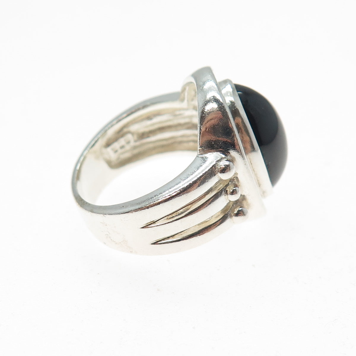 CLYDE DUNEIER CID Sterling Silver Vintage Real Cabochon Black Onyx Ring Size 6