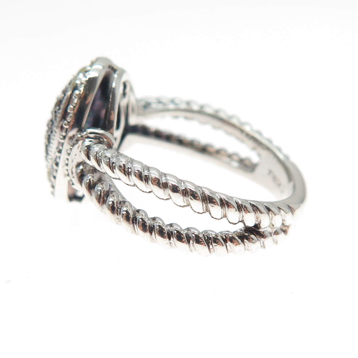 J. STELLA 925 Sterling Silver Real Round-Cut White & Cognac Diamond Ring Size 7
