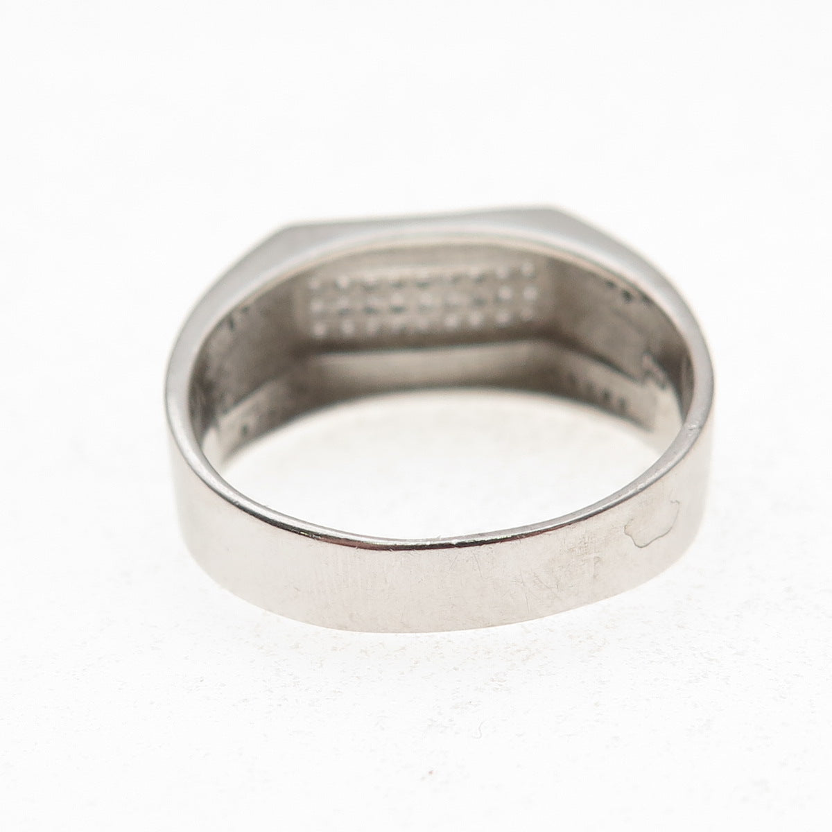 925 Sterling Silver Black Enamel & Round-Cut C Z Signet Ring Size 10.75
