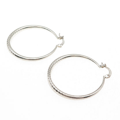 925 Sterling Silver Vintage Diamond-Cut Hoop Earrings