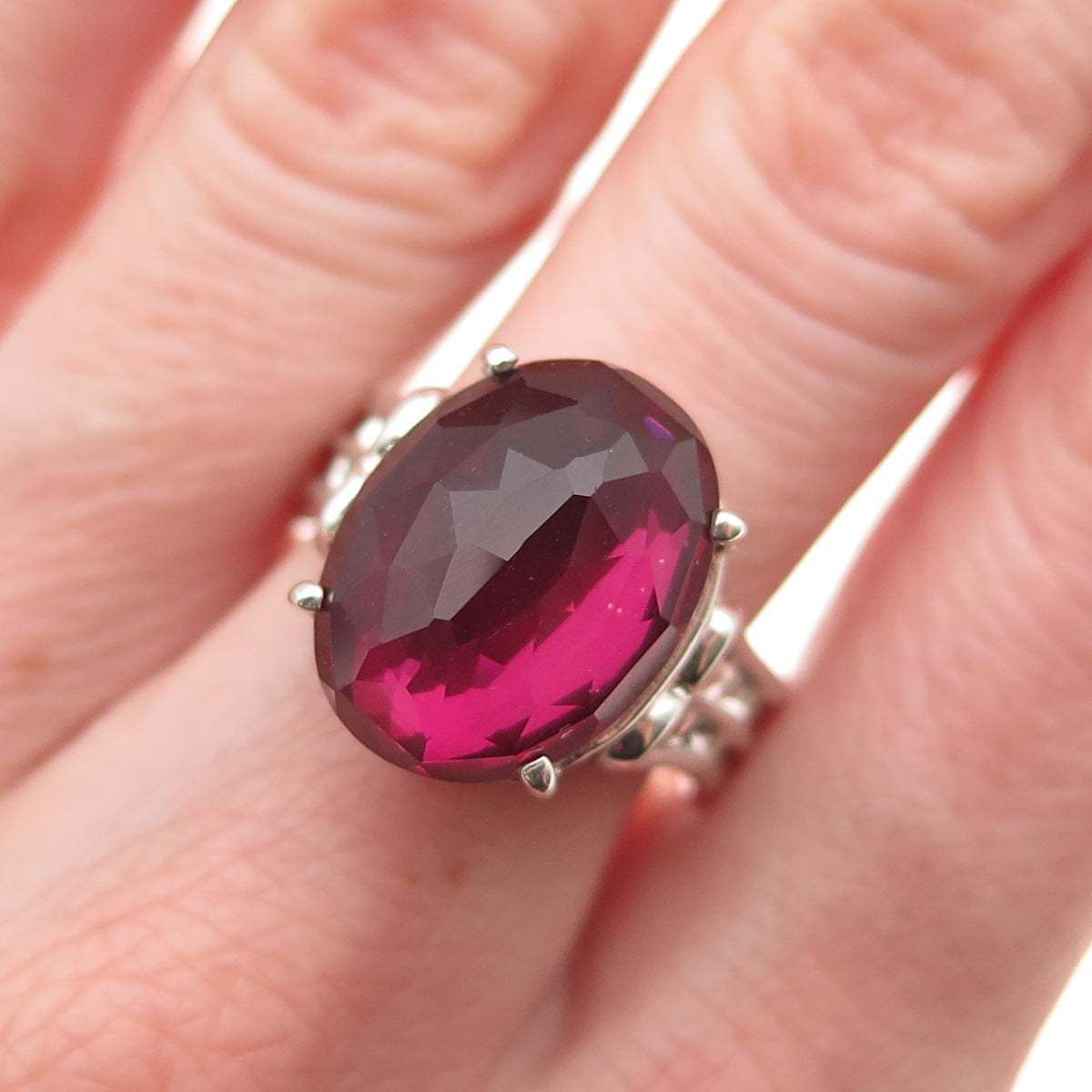 BJC Samuel Benham 925 Sterling Silver Vintage Cherry Glass Modernist Ring Size 9