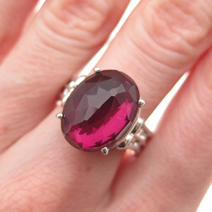 BJC Samuel Benham 925 Sterling Silver Vintage Cherry Glass Modernist Ring Size 9