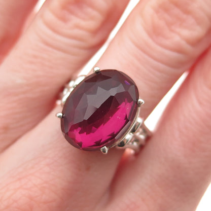 BJC Samuel Benham 925 Sterling Silver Vintage Cherry Glass Modernist Ring Size 9