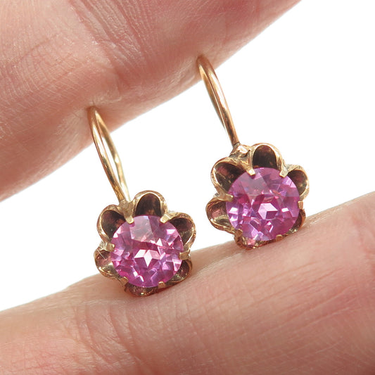 875 Silver Gold Plated Vintage European Lab-Created Pink Sapphire Earrings