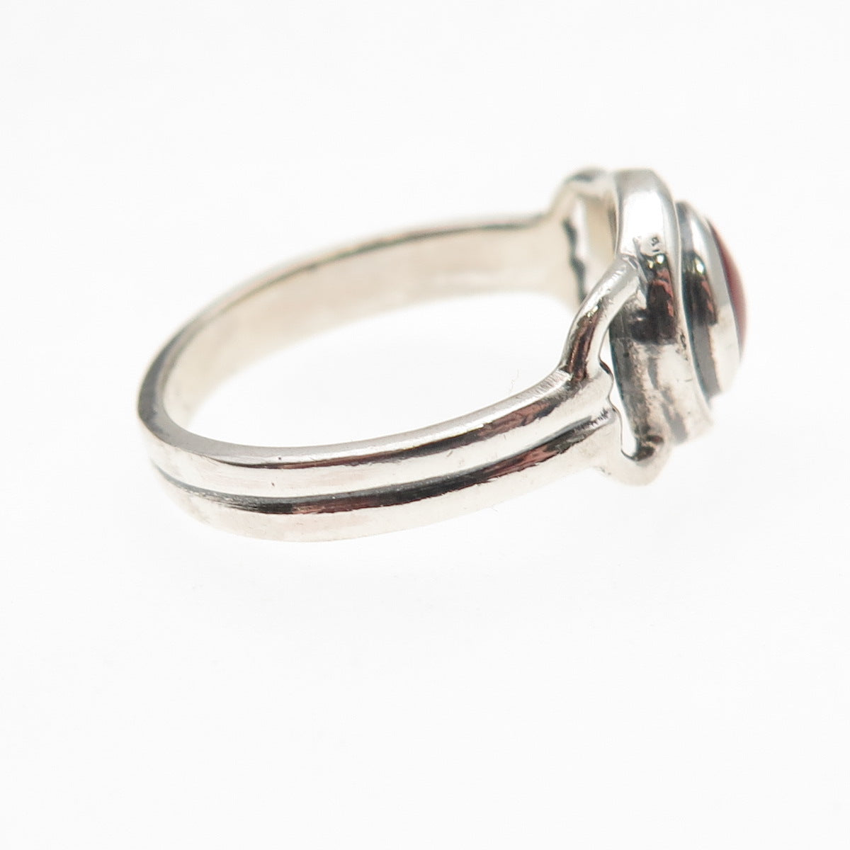 925 Sterling Silver Vintage Real Carnelian Modernist Oxidized Ring Size 7