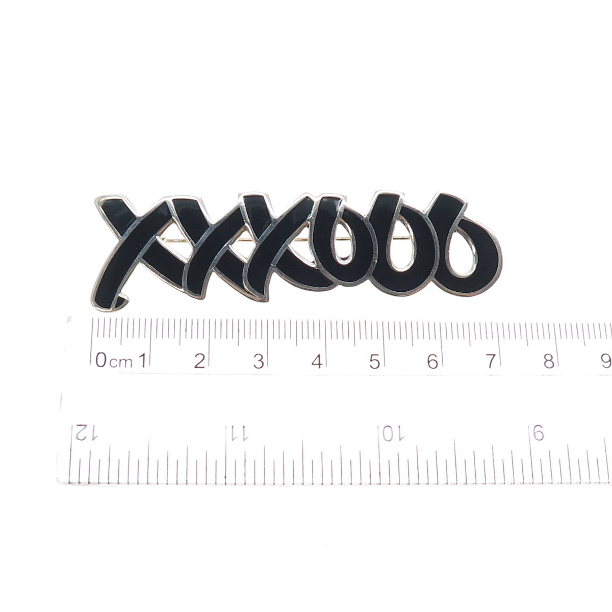 925 Sterling Silver Vintage Mexico Real Black Onyx XO Hugs & Kisses Pin Brooch