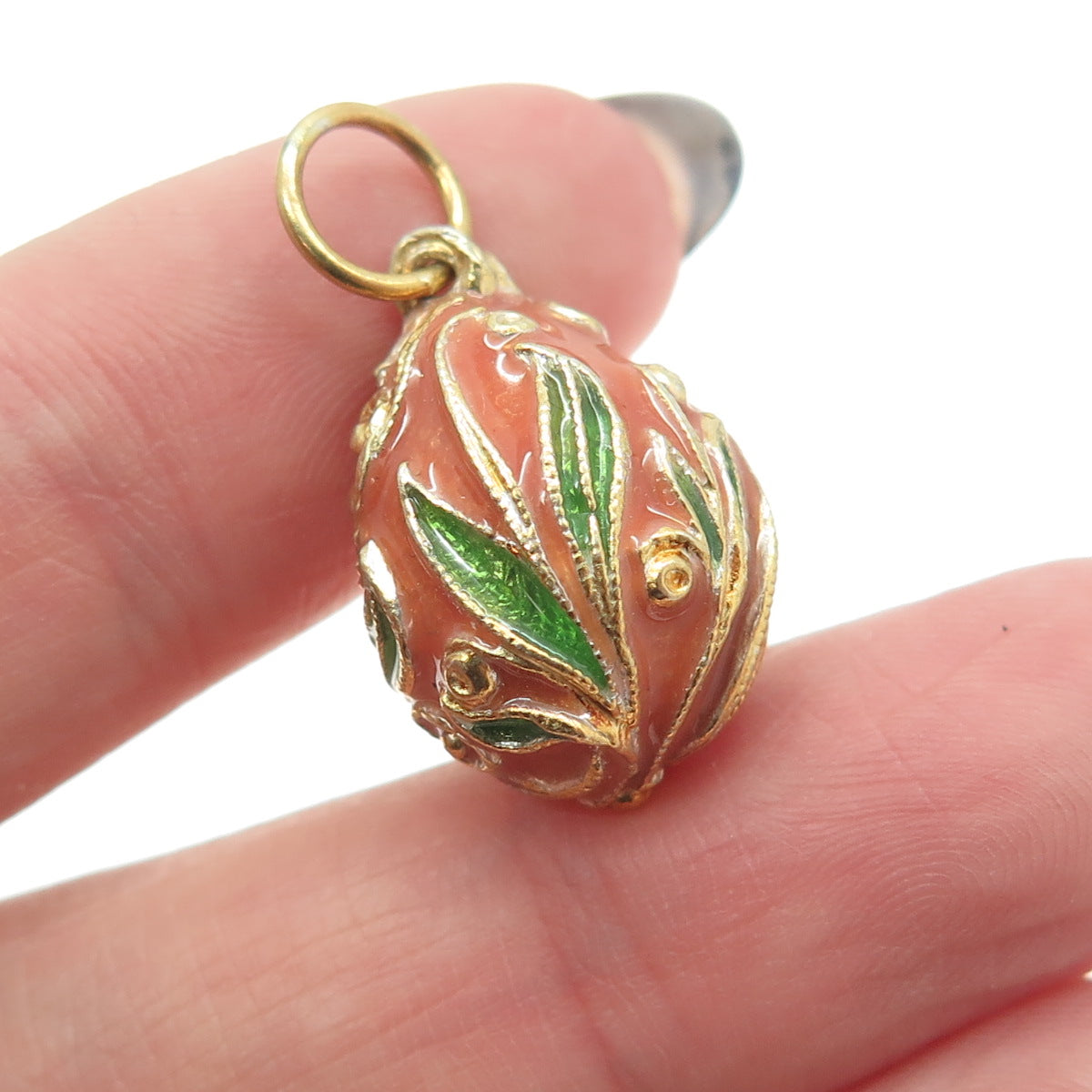 RAFKA Retired 925 Sterling Silver Vermeil Enamel Floral Easter Egg Charm Pendant