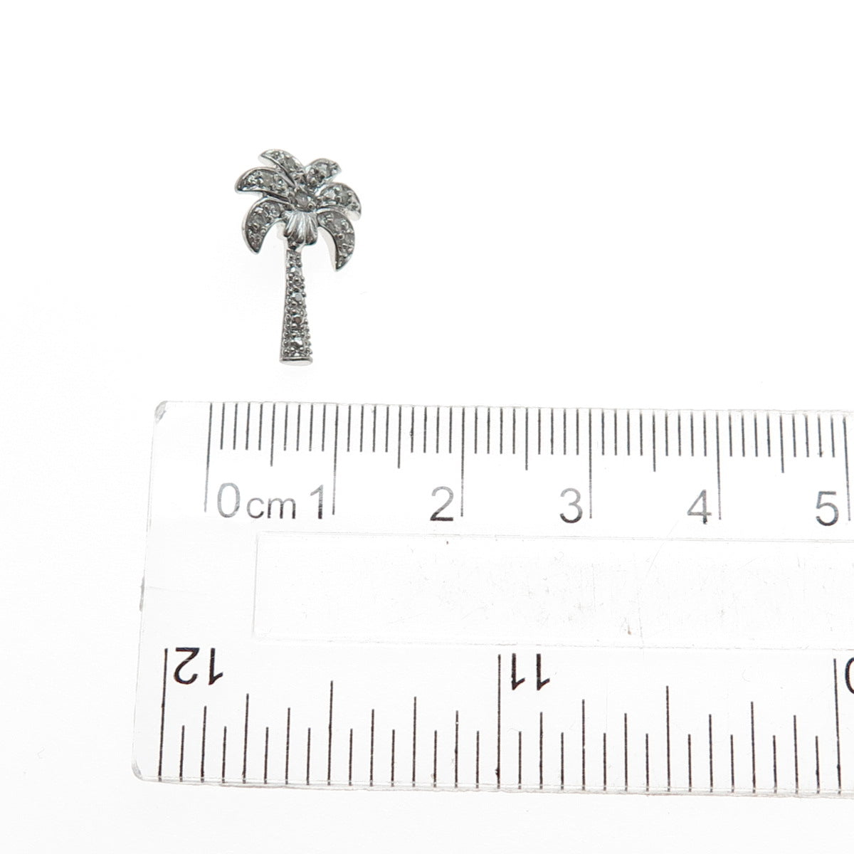 925 Sterling Silver Real Round-Cut Diamond Palm Mini Slide Charm Pendant