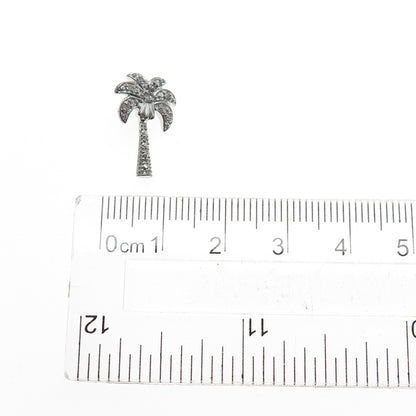 925 Sterling Silver Real Round-Cut Diamond Palm Mini Slide Charm Pendant