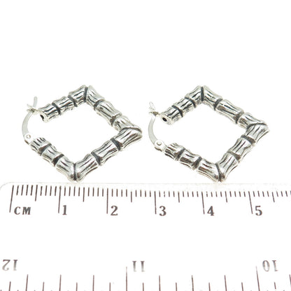 925 Sterling Silver Vintage Bamboo Square Hoop Earrings