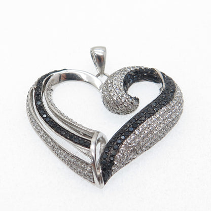 925 Sterling Silver Real Round-Cut Black Spinel & C Z Heart Pendant