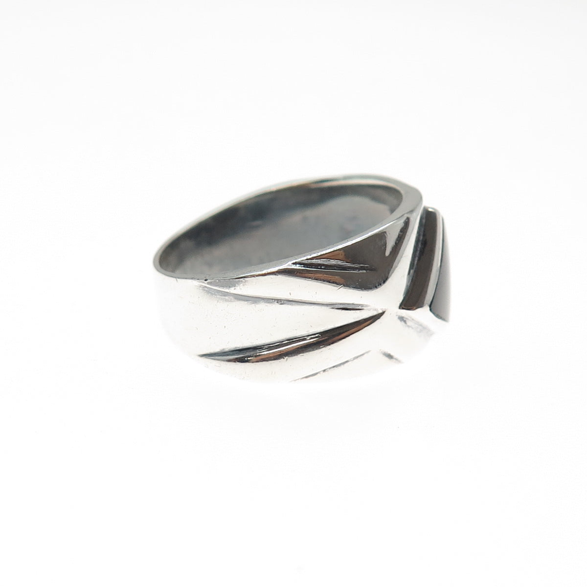 CHAPAL ZENRAY 925 Sterling Silver Vintage Black Onyx Modernist Ring Size 9.25