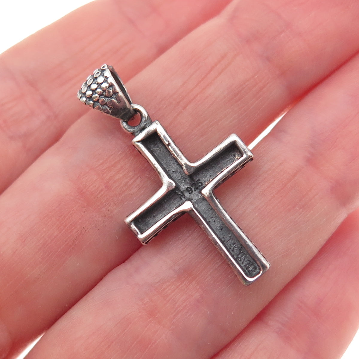 925 Sterling Silver Vintage Dotted Cross Oxidized Charm Pendant