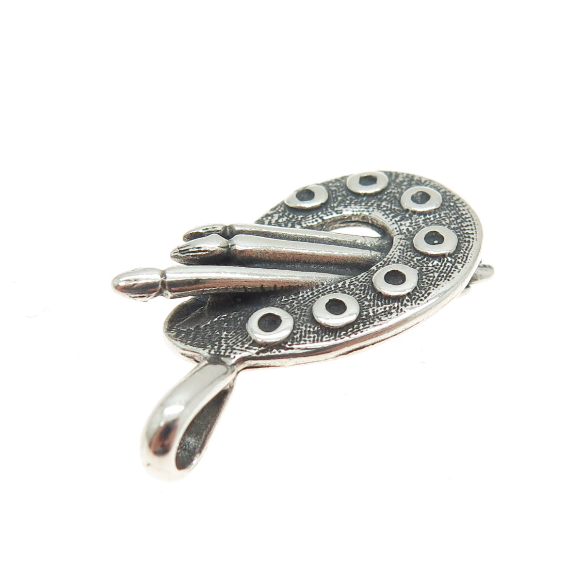 925 Sterling Silver Vintage Artist's Palette Oxidized Charm Pendant