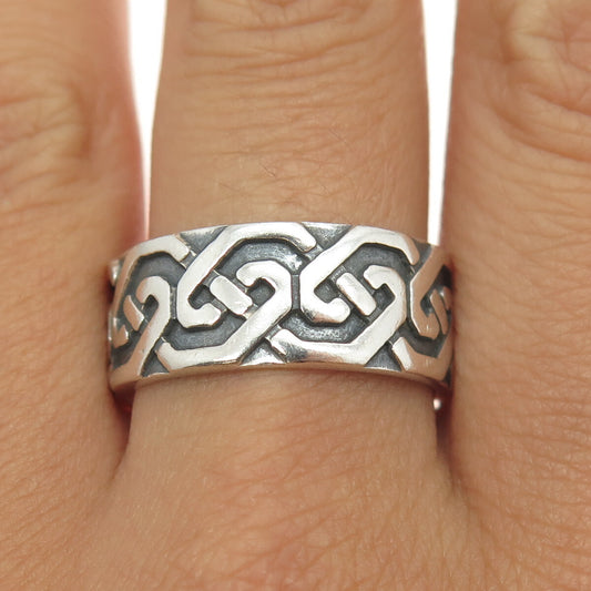 925 Sterling Silver Vintage Mexico Ornate Oxidized Band Ring Size 10.75