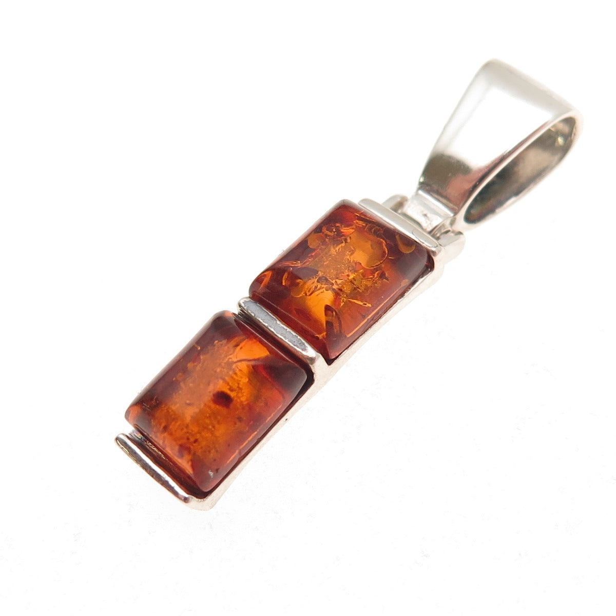 925 Sterling Silver Vintage Real Amber Bar Charm Pendant