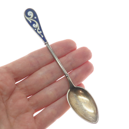 MARIUS HAMMER 900 Silver Gold Plated Antique Norway Enamel Coffee Spoon