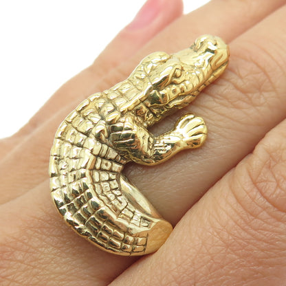 ITAOR 925 Sterling Silver Gold Plated Italy Crocodile Statement Ring Size 8