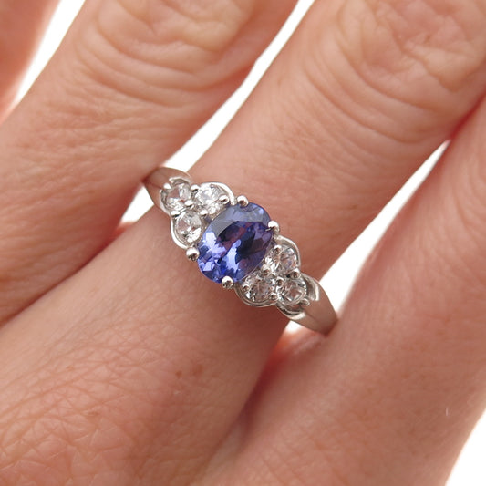 Chuck Clemency 925 Sterling Silver Real Tanzanite & White Topaz Ring Size 8.25
