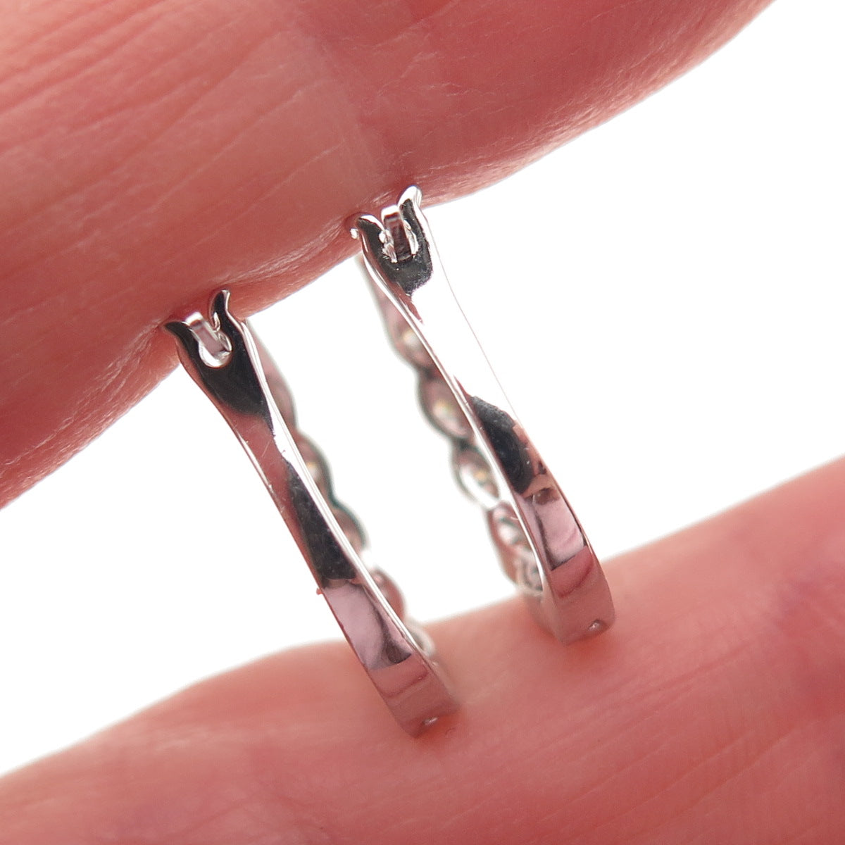 925 Sterling Silver Round-Cut C Z Hoop Earrings