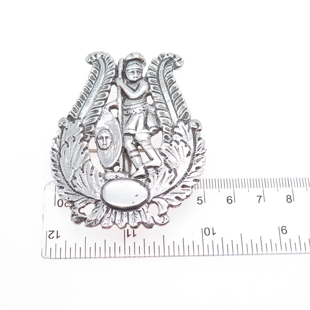 900 Silver Antique Italy Neapolitan Holy Warrior Pin Brooch / Slide Pendant