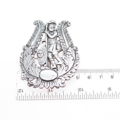 900 Silver Antique Italy Neapolitan Holy Warrior Pin Brooch / Slide Pendant