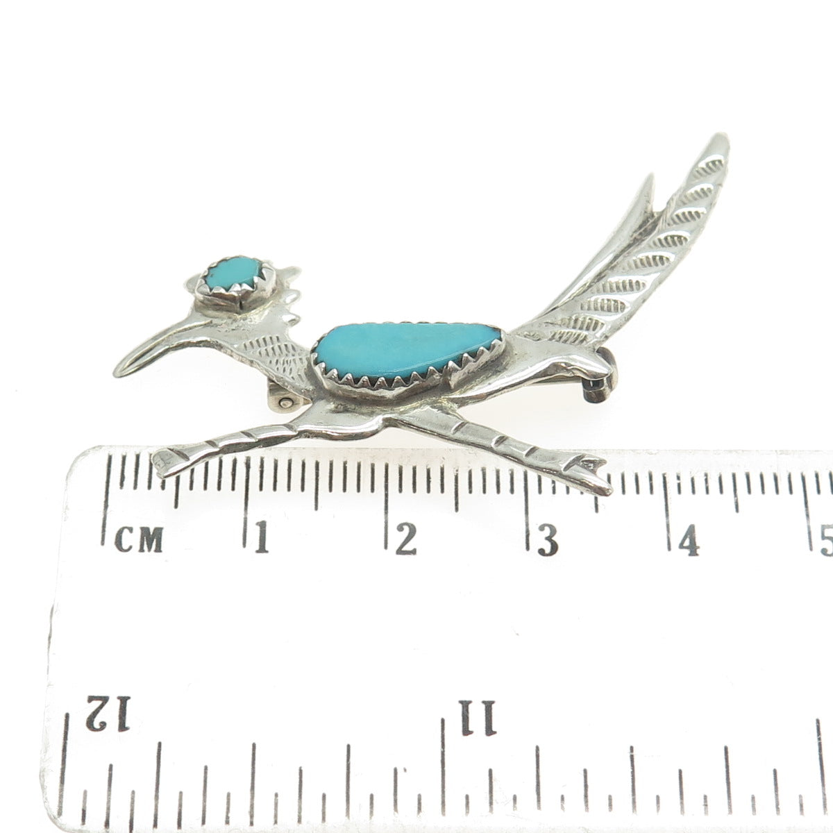 LAMBERT LIVINGSTON NAVAJO Sterling Vintage Southwestern Turquoise Roadrunner Pin