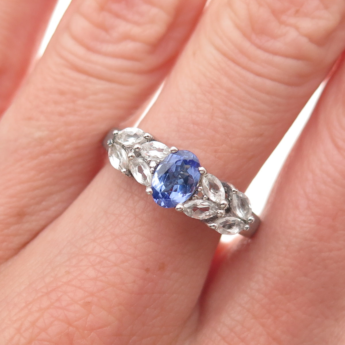 Chuck Clemency 925 Sterling Silver Real Tanzanite & White Topaz Ring Size 7