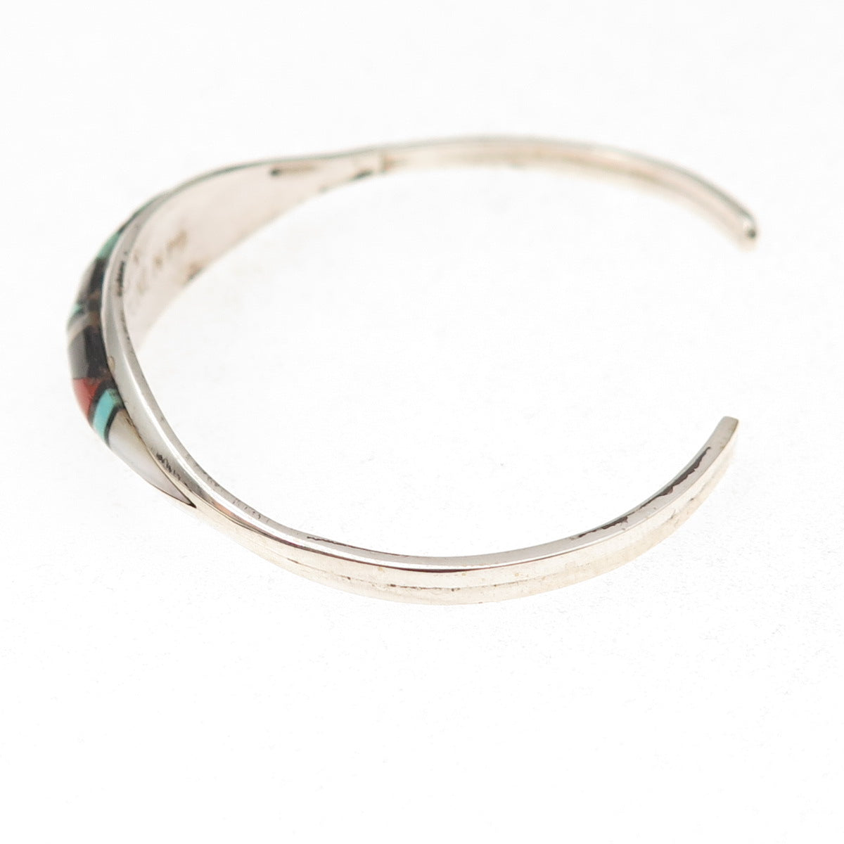 John & Rosalie Bowannie Zuni Old Pawn Sterling MultiGem Adjustable Bracelet 5.5"