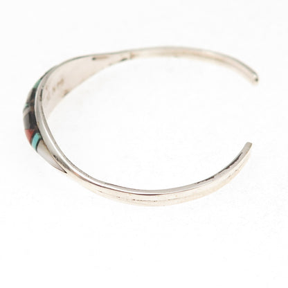 John & Rosalie Bowannie Zuni Old Pawn Sterling MultiGem Adjustable Bracelet 5.5"