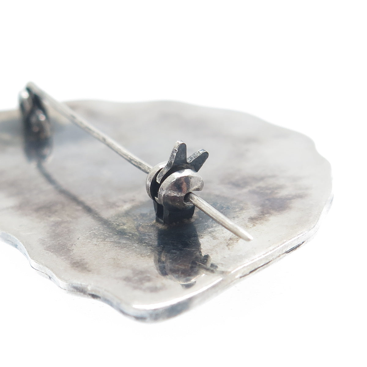 925 Sterling Silver Vintage Modernist Flower Shadow Box Oxidized Pin Brooch