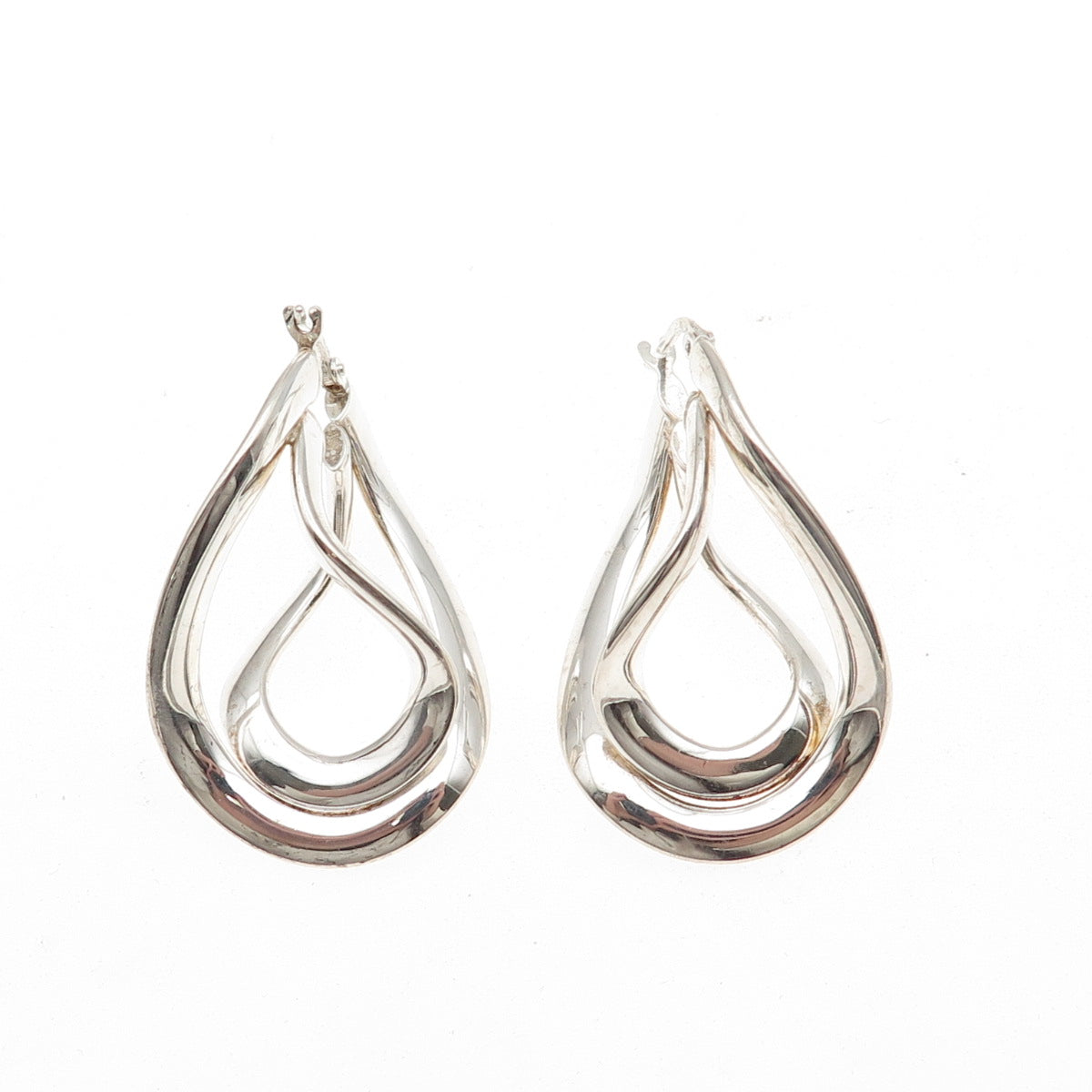 950 Silver Vintage Italy Modernist Interlocked Teardrop Earrings