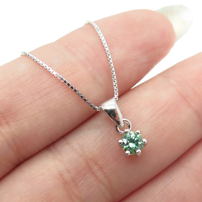 925 Sterling Silver Italy Green-Crystal Box Chain Necklace 16-18"