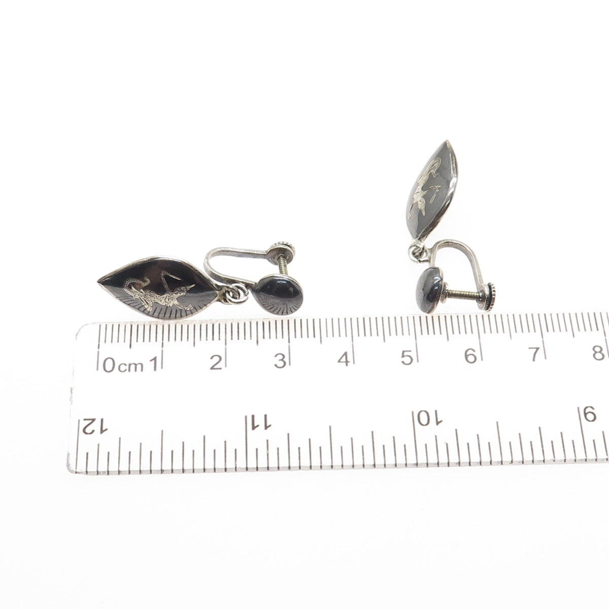 925 Sterling Silver Antique Siam Niello Hindu Goddess Screw Back Earrings