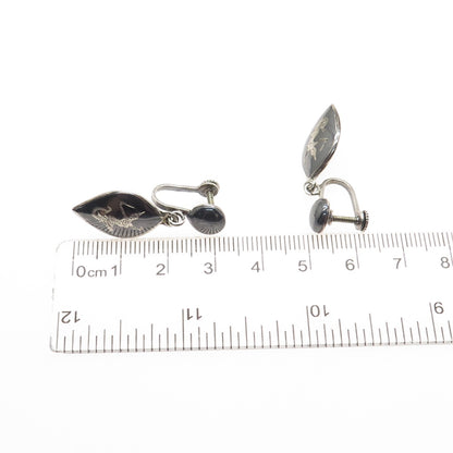 925 Sterling Silver Antique Siam Niello Hindu Goddess Screw Back Earrings