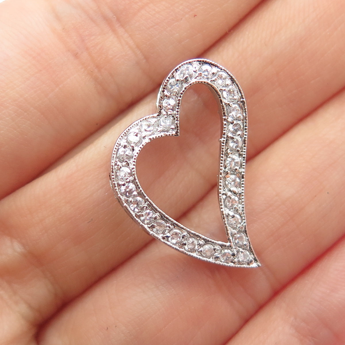 925 Sterling Silver Round-Cut C Z Heart Slide Charm Pendant