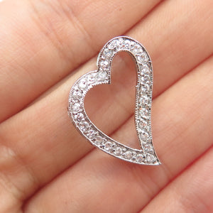 925 Sterling Silver Round-Cut C Z Heart Slide Charm Pendant
