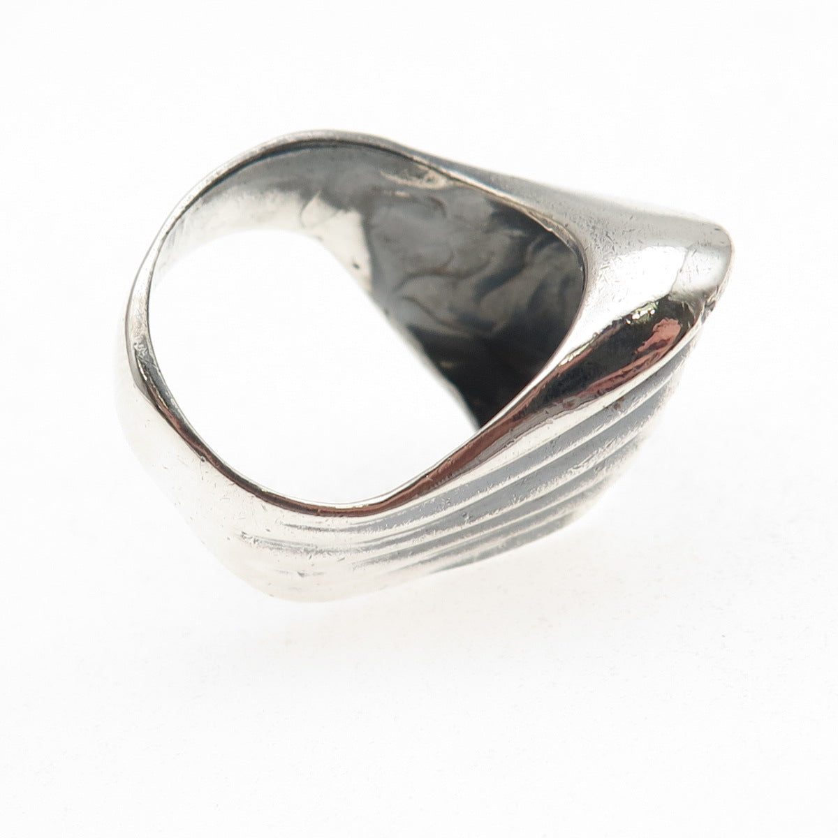 925 Sterling Silver Vintage Modernist Ribbed Oxidized Ring Size 9.25