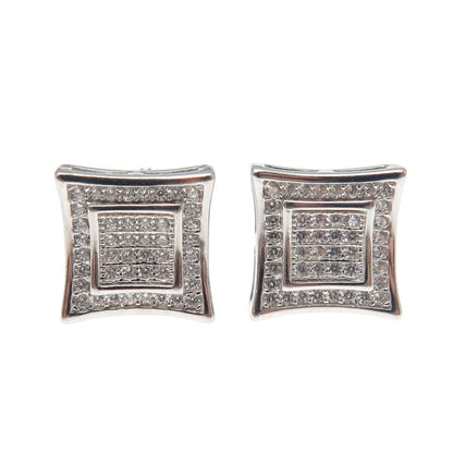 925 Sterling Silver Round-Cut C Z Princess Square Stud Earrings