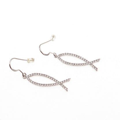 925 Sterling Silver Round-Cut C Z Pisces Zodiac Sign Dangle Earrings