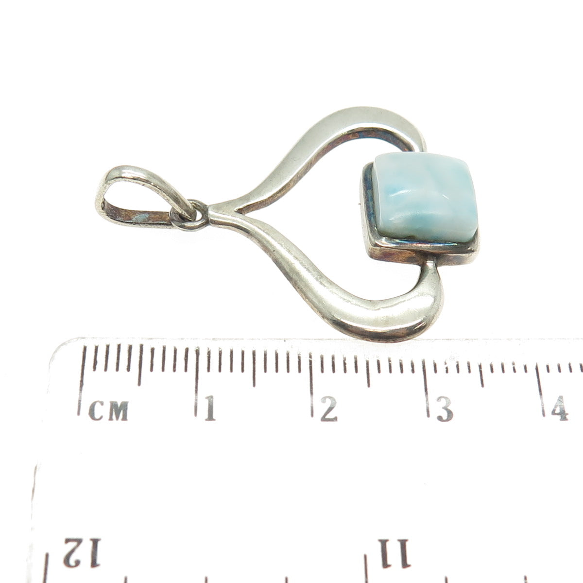 925 Sterling Silver Vintage Real Larimar Gemstone Modernist Pendant