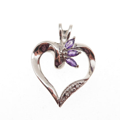 ROSS SIMONS 925 Sterling Silver Real Diamond Accent & Amethyst Heart Pendant