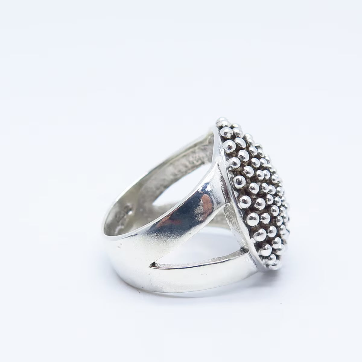 925 Sterling Silver Vintage Beaded Wide Ring Size 6.75