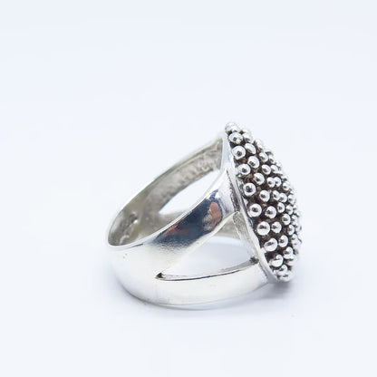 925 Sterling Silver Vintage Beaded Wide Ring Size 6.75